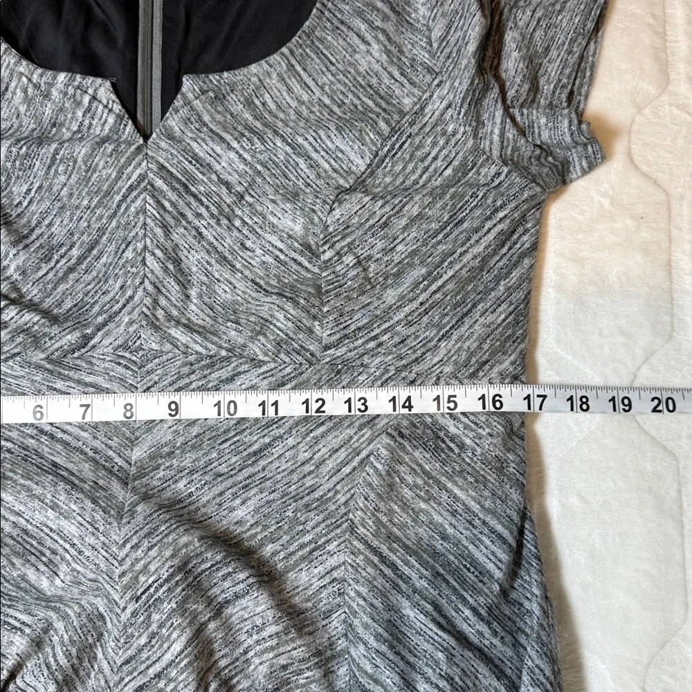 eShakti Gray‎ Fit Flare Midi Dress Medium A Line Notch Neck Work Office Lined